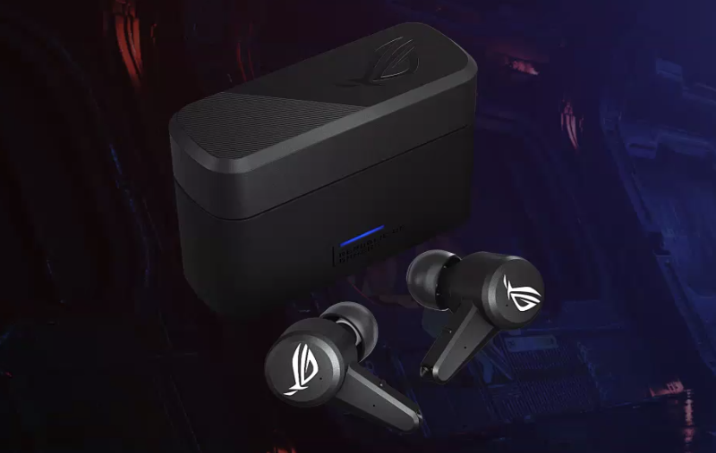 Asus ROG Cetra True Wireless Pro -kuulokkeet ja -latauskotelo.