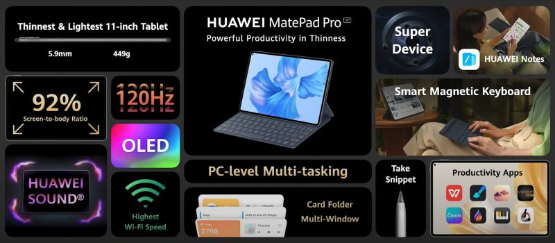 MatePad Pro 11":n ominaisuuksien yhteenveto.