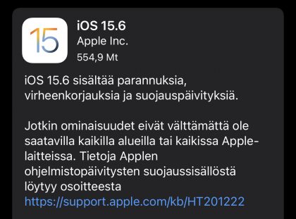 iOS 15.6 on nyt ladattavissa.