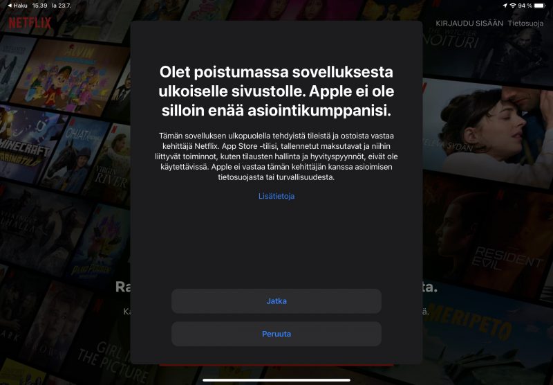 Netflix-sovellukseen iPhoneissa ja iPadeissa muutos – linkki vie tekemään  tilauksen verkkosivuilla 