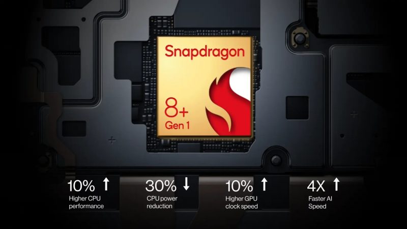 OnePlus 10T on varustettu Qualcomm Snapdragon 8+ Gen 1:llä.