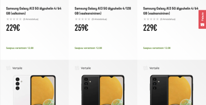 Samsung Galaxy A13 5G Gigantin valikoimissa.