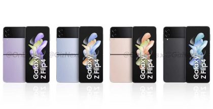 Samsung Galaxy Z Flip4 neljänä eri värivaihtoehtona. Kuva: OnLeaks / Giznext.