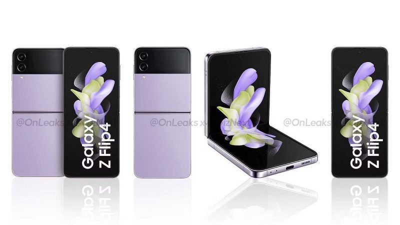 Samsung Galaxy Z Flip4, Bora Purple. Kuva: OnLeaks / Giznext.