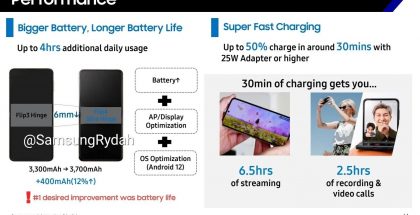 Galaxy Z Flip4:n ominaisuuksia vuotaneessa kuvassa. Kuva: SamsungRydah / Twitter.