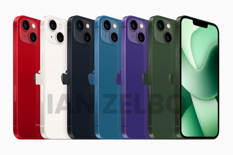 iPhone 14:n mallinnos eri huhutuissa väreissä. Kuva: Ian Zelbo / Twitter.