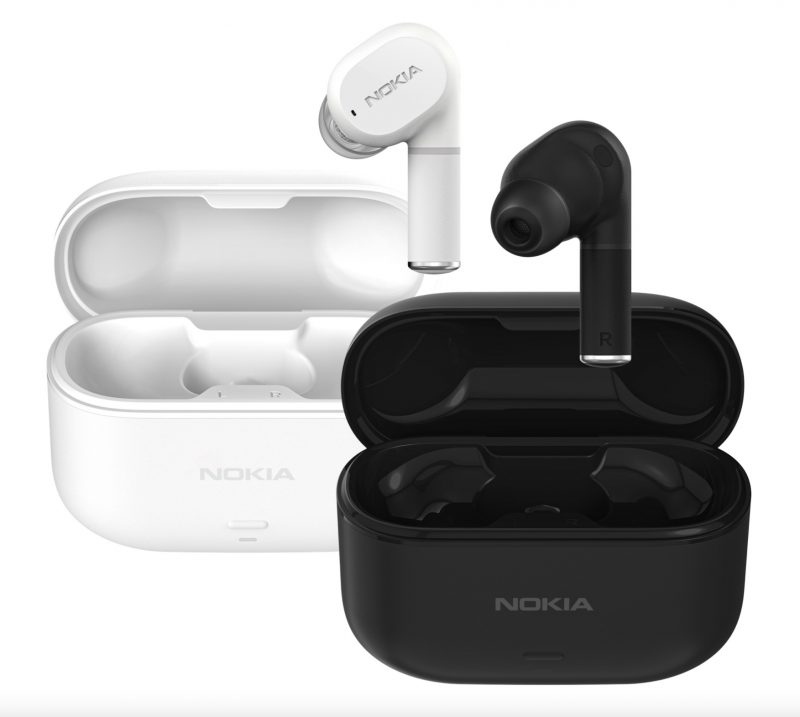 Nokia Clarity Earbuds 2 Pro -kuulokkeet ja -latauskotelo valkoisena ja mustana värivaihtoehtona.