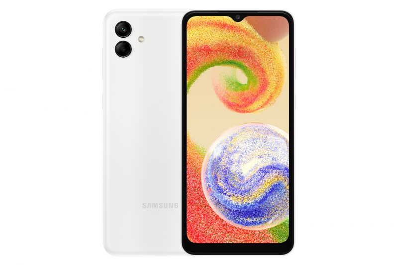 Samsung Galaxy A04, valkoinen.