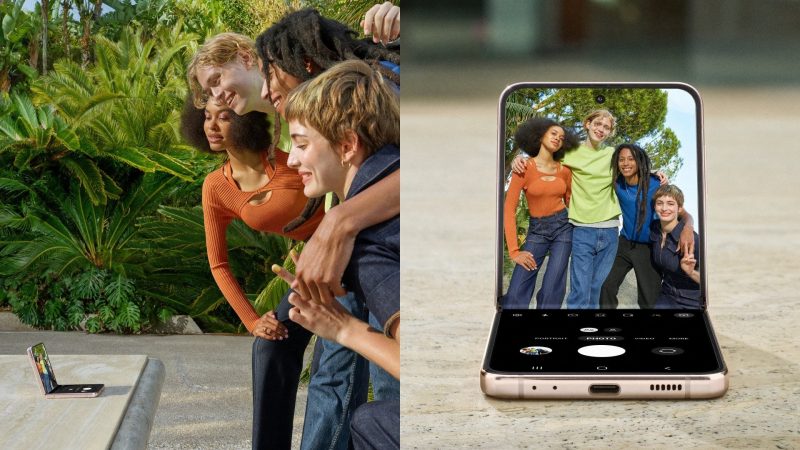 Galaxy Z Flip4:n rakenteen ansiosta puhelimen voi asettaa helposti kuvaamaan - kumpaan suuntaan tahansa.