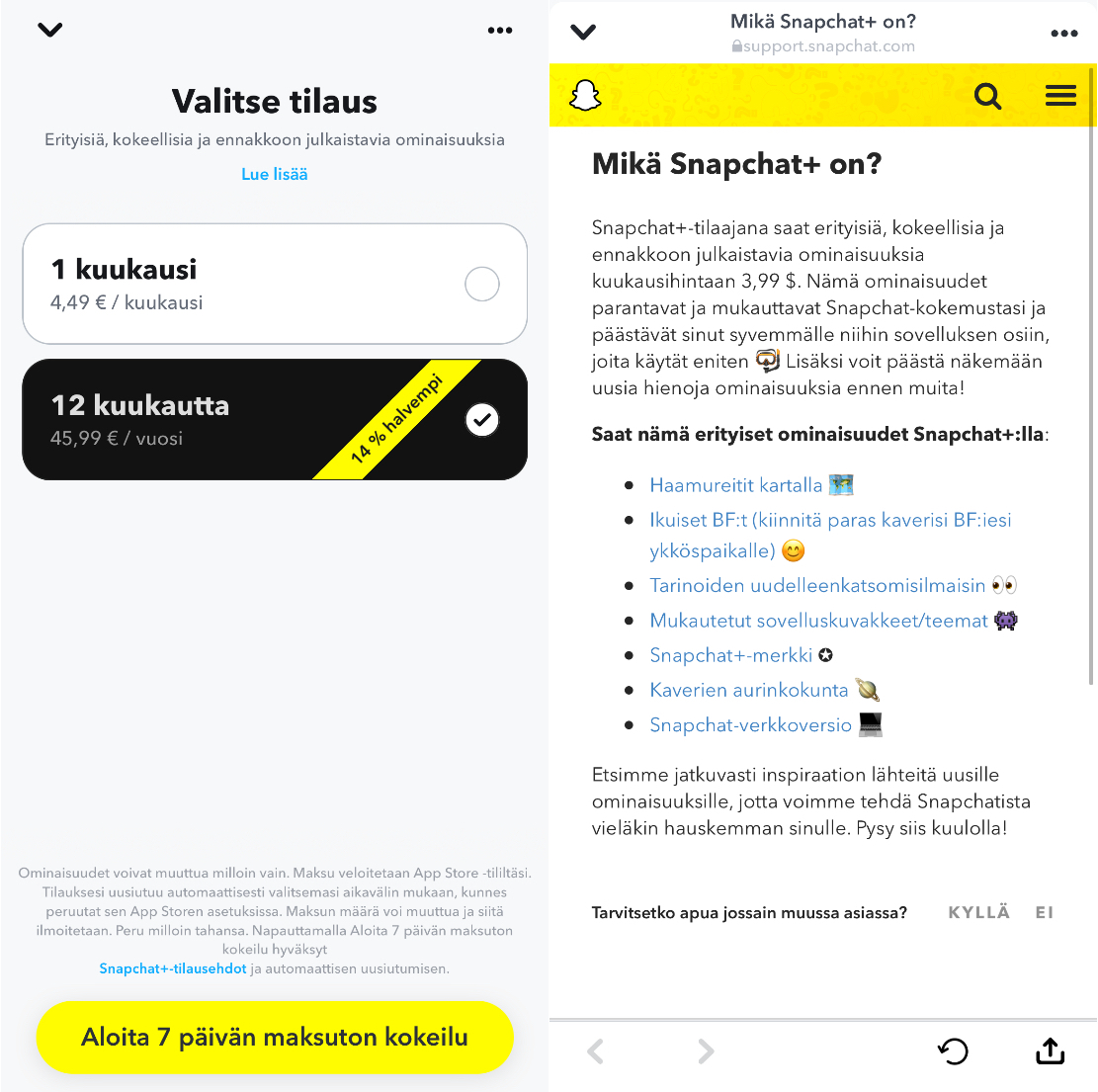 Snapchat+ on nyt saatavilla myös Suomessa.