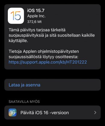 iOS 15.7 on nyt ladattavissa.