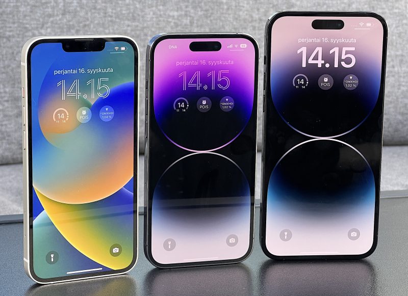 En la foto están iPhone 14, iPhone 14 Pro y iPhone 14 Pro Max.