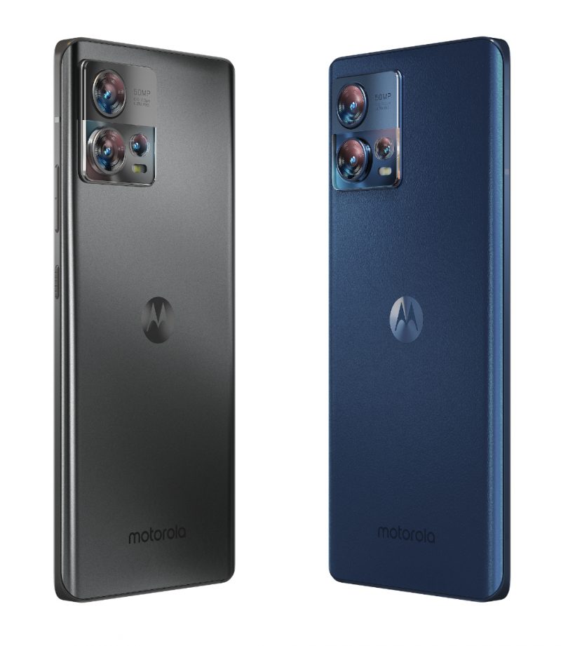 Motorola Edge 30 Fusion, Cosmic Grey ja Nebula Blue.