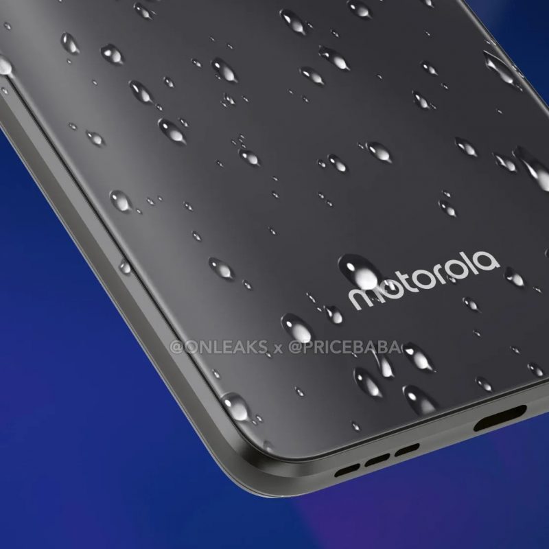 Motorola Moto G72 kestää roiskevettä. Kuva: OnLeaks / Pricebaba.
