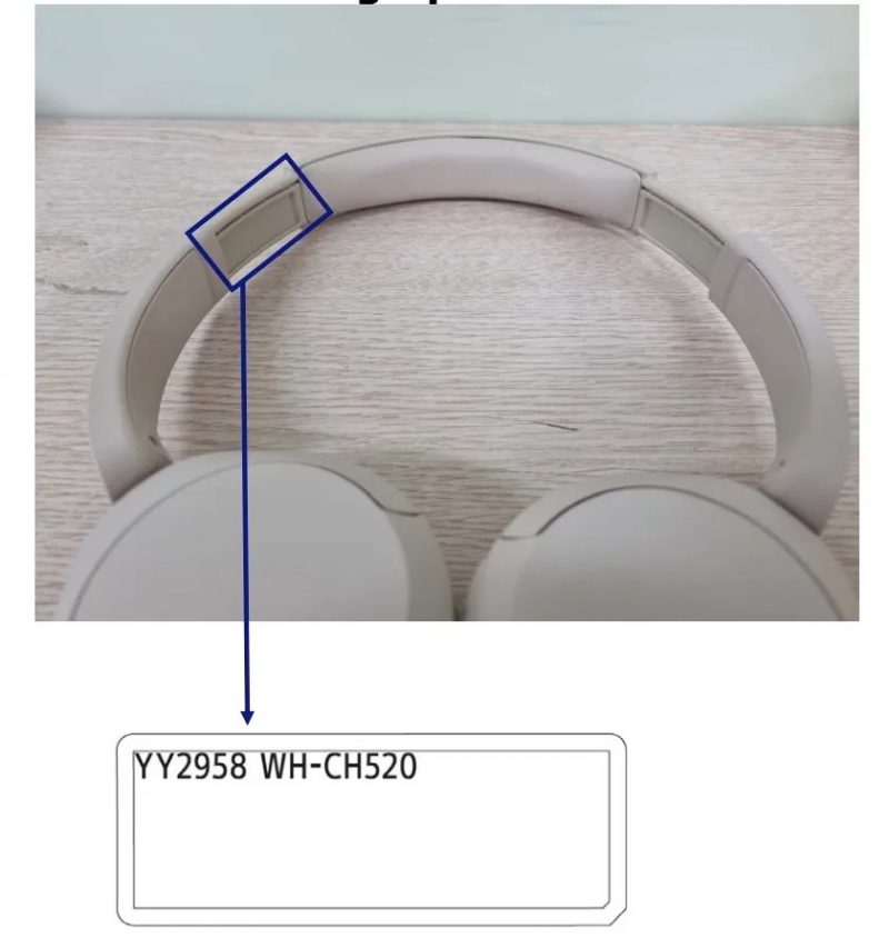 Sony WH-CH520 -kuulokkeet FCC-testiraportin kuvassa.
