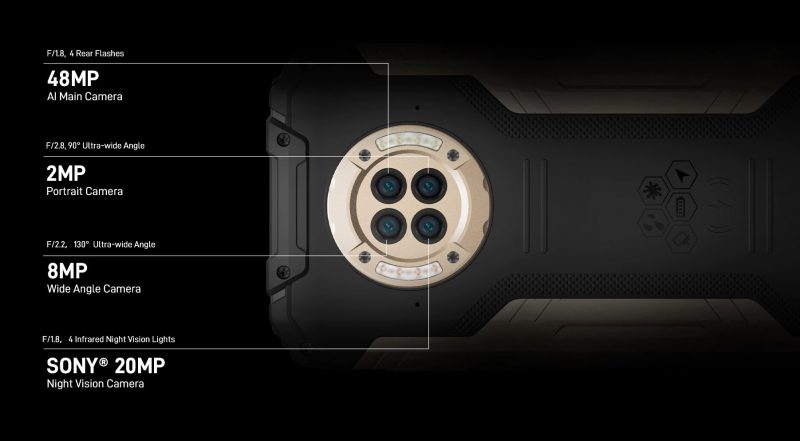 Doogee S96 GT:n neljä takakameraa.