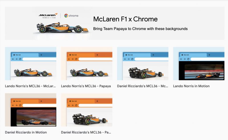 McLaren F1 x Chrome -teemoja on tarjolla kuusi erilaista.