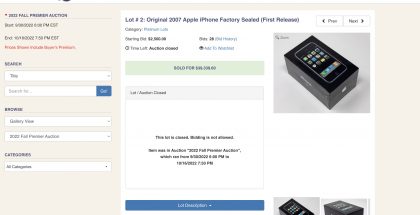 Alkuperäinen iPhone avaamattomassa myyntipakkauksessa huutokaupattiin yli 39 000 dollarilla.