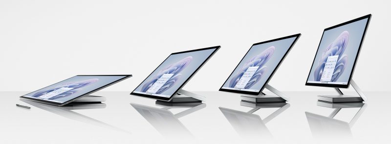 Microsoft Surface Studio 2+ mukautuu eri käyttöasentoihin.