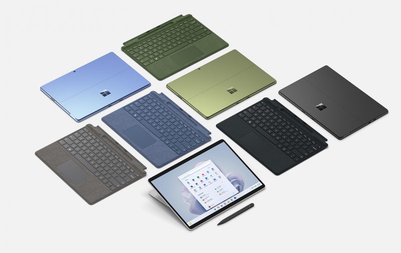 Surface Pro 9:n ja Surface Signature Keyboardin värivaihtoehtoja.