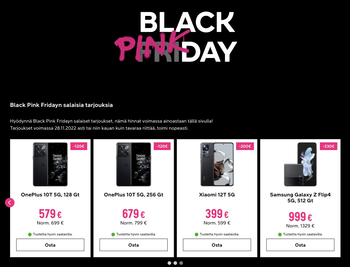 DNA:n Black Pink Friday -kampanjassa on myös salaisia tarjouksia.