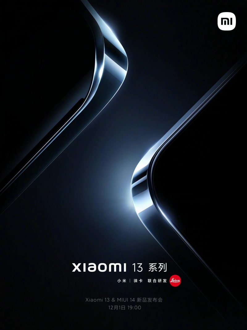 Xiaomi 13 -puhelimet julkistetaan Kiinassa 1. joulukuuta.
