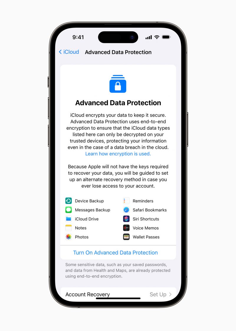 Englanniksi nimellä Advanced Data Protection nimellä tunnettu uusi valinta mahdollistaa laajemman päästä päähän -salauksen käyttöönoton iCloudin osalta.