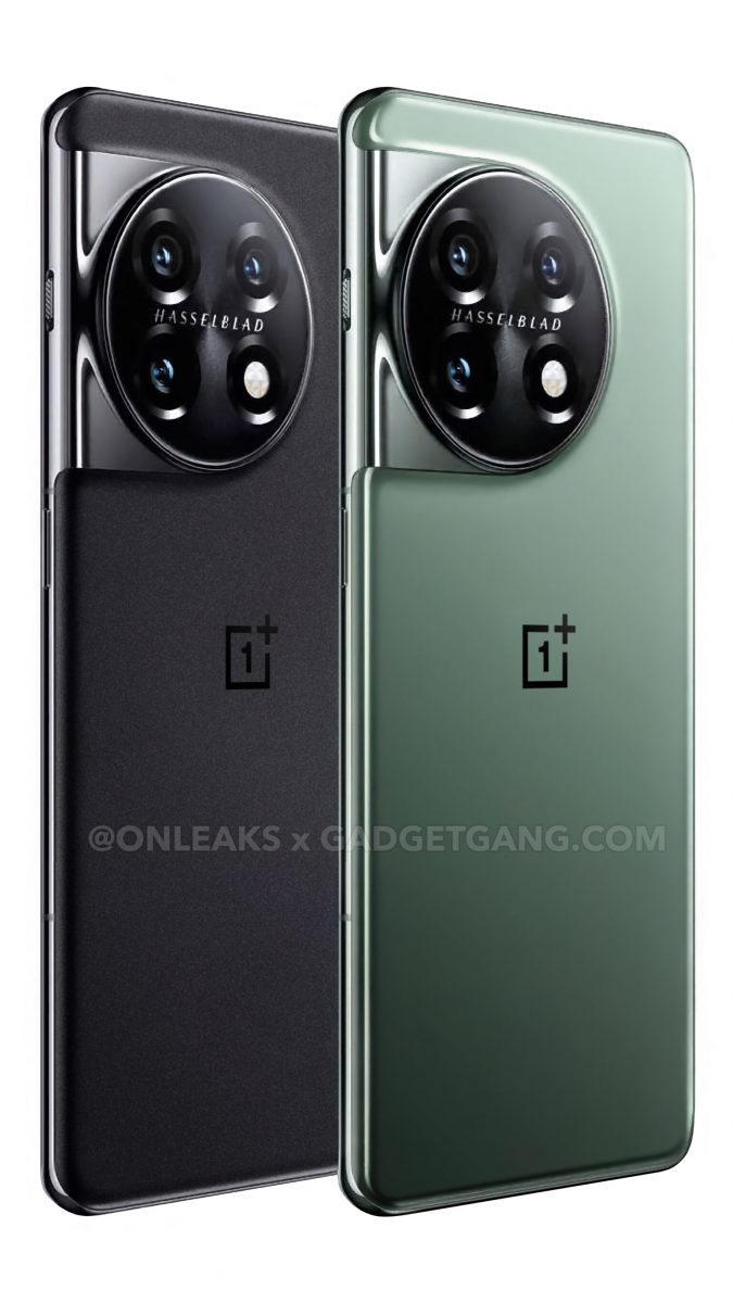 OnePlus 11:n kaksi värivaihtoehtoa virallisessa tuotekuvassa. Kuva: OnLeaks / GadgetGang.