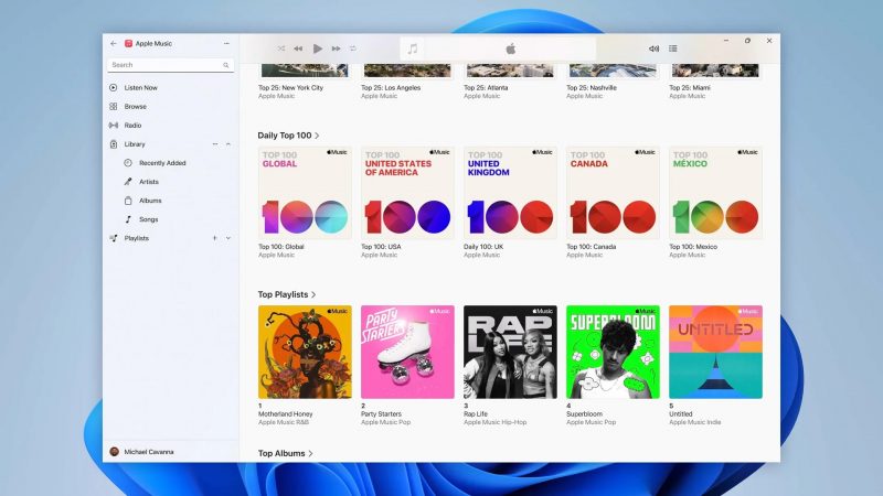 Uusi Apple Music -sovellus Windows 11:lle. Kuva: 9to5Mac.