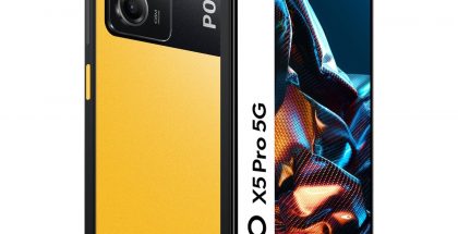 Poco X5 Pro 5G keltaisena.