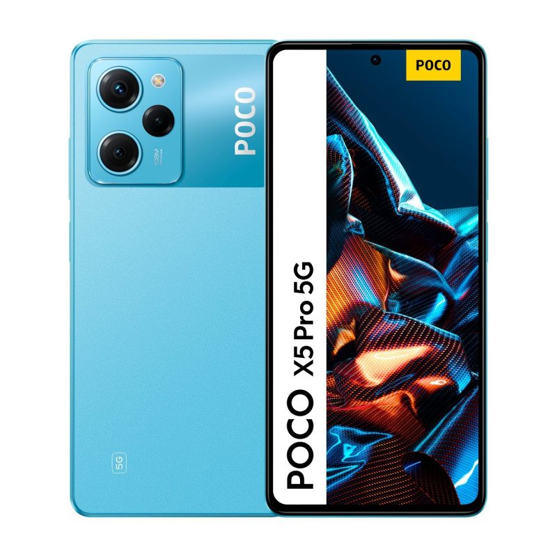 Poco X5 Pro 5G vaaleansinisenä.