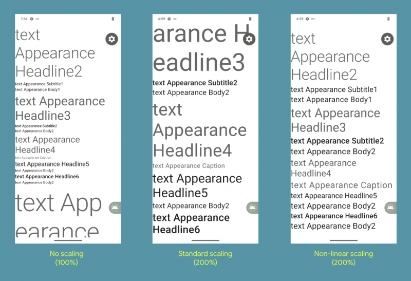 Android 14 mahdollistaa fonttikoon suurentamisen jopa 200 prosentilla ja tuo ei-lineaarisen fonttien koon skaalautumisen.