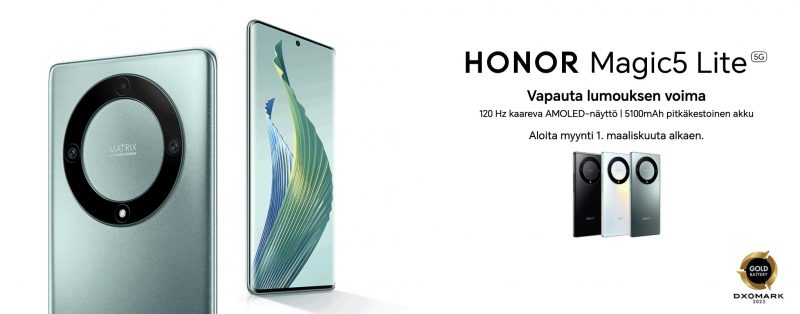 Honor Magic5 Lite 5G:n myynti Suomessa alkaa 1. maaliskuuta.