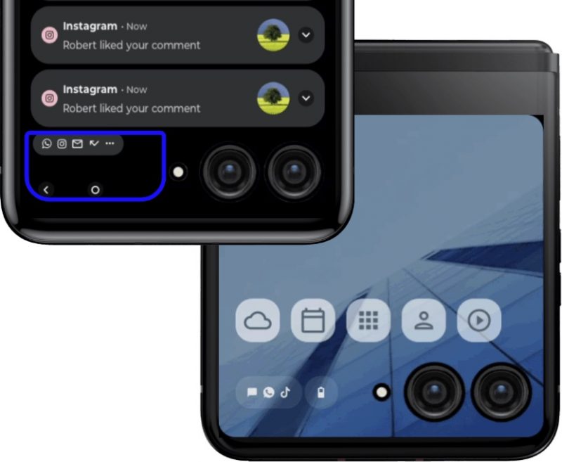Motorolan tuleva taittuvanäyttöinen Razr-simpukkapuhelin voi saada todella kookkaan kansinäytön. Kuva: Evan Blass / Twitter.