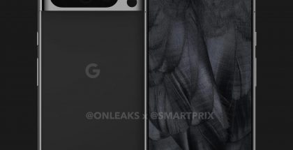 Google Pixel 8 Prossa näyttää olevan tasianen näyttö. Taakse on ilmestynyt yksi aukko lisää toistaiseksi mysteeriksi jäävälle anturille. Kuva: OnLeaks / Smartprix.