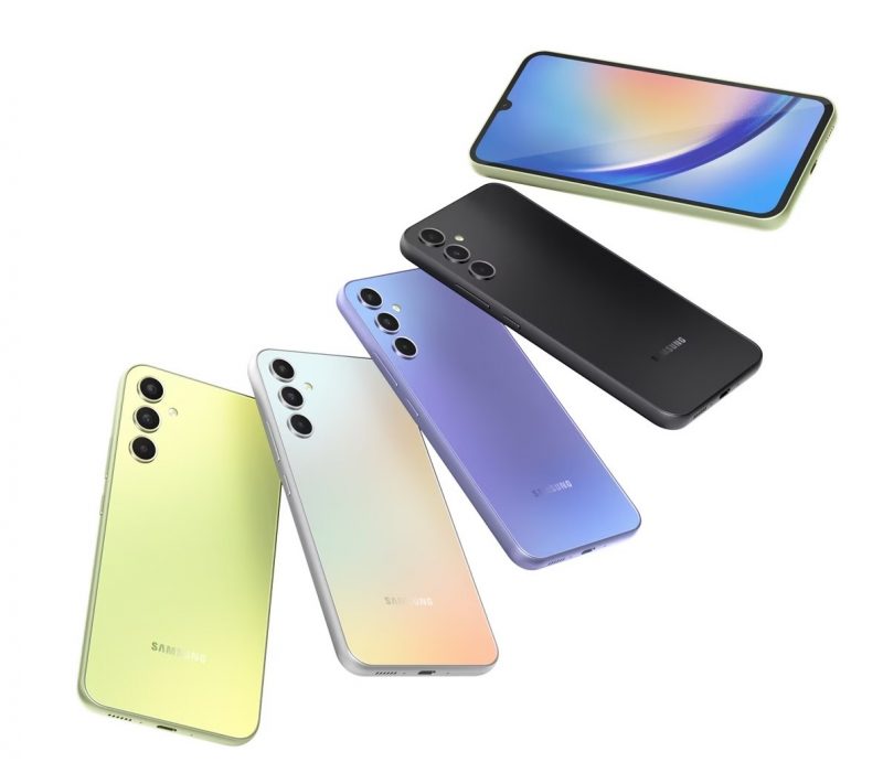 Kuvassa Samsung Galaxy A34 5G eri väreissä.