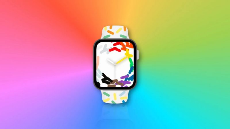 Apple Watchin vuoden 2023 Pride-ranneke ja -kellotaulu. Kuva: 9to5Mac.