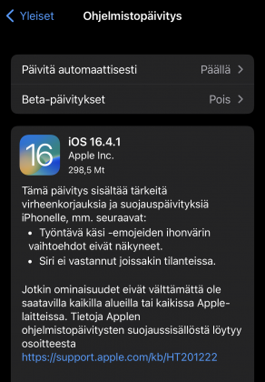 iOS 16.4.1 on nyt ladattavissa.