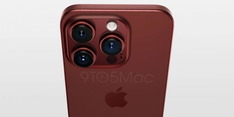 Tummanpunaisen pitäisi olla uusi iPhone 15 Pro -mallien värivaihtoehto. Kuva: 9to5Mac.