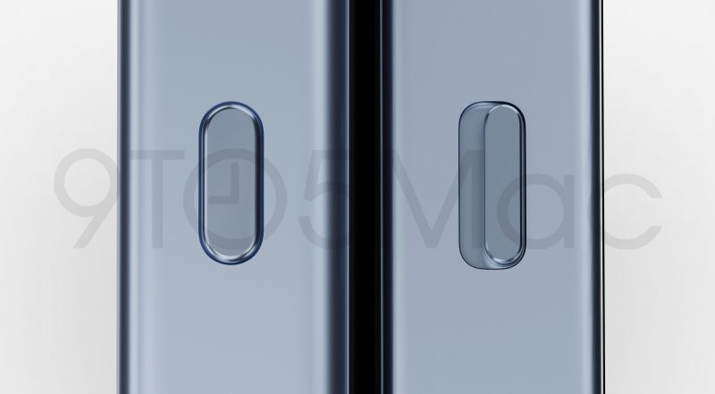 Vasemmalla iPhone 15 Pron mallinnos vertailussa oikealla nykyisen iPhone 14 Pron kanssa. Kaksiasentoinen hiljennyskytkin on korvautumassa painikkeella. Kuva: 9to5Mac.