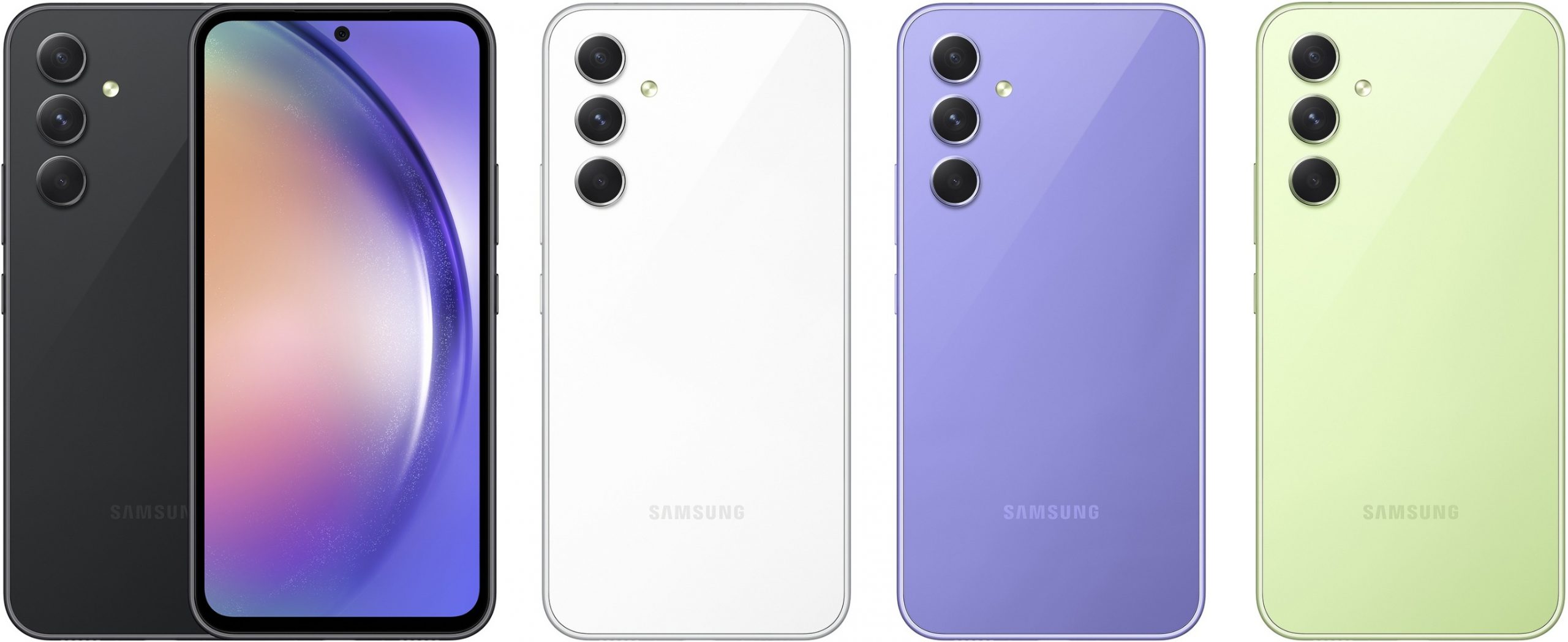 Samsung Galaxy A54 5G eri väreissä.