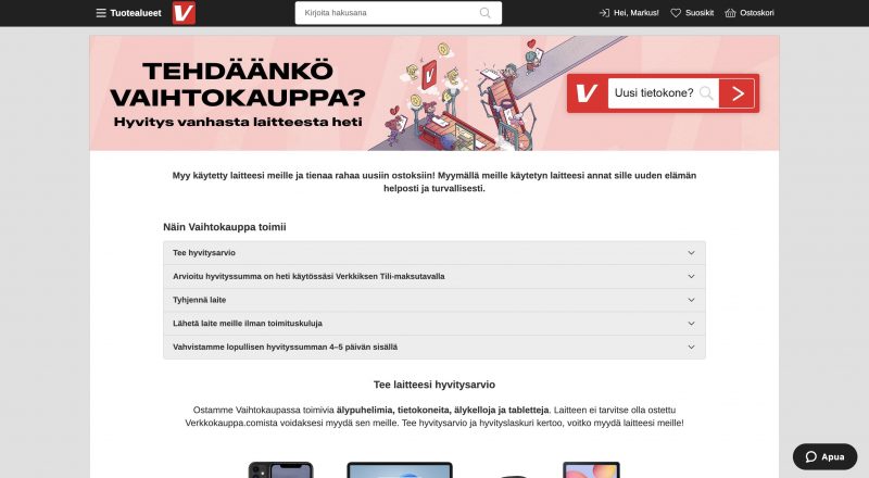 Vaihtokauppa-palvelu Verkkokauppa.comissa.