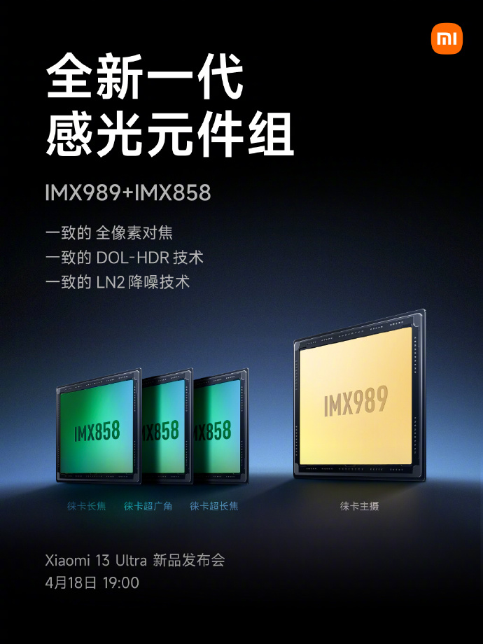 Xiaomi 13 Ultrassa on neljä 50 megapikselin kameraa - yksi IMX989-kennolla ja kolme IMX858-kennoilla.