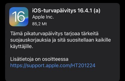 iOS 16.4.1 (a) -pikaturvapäivitys nyt saatavilla.