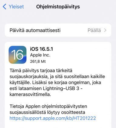 iOS 16.5.1 on nyt ladattavissa.