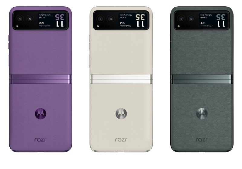 Motorola Razr 40:n kolme värivaihtoehtoa.