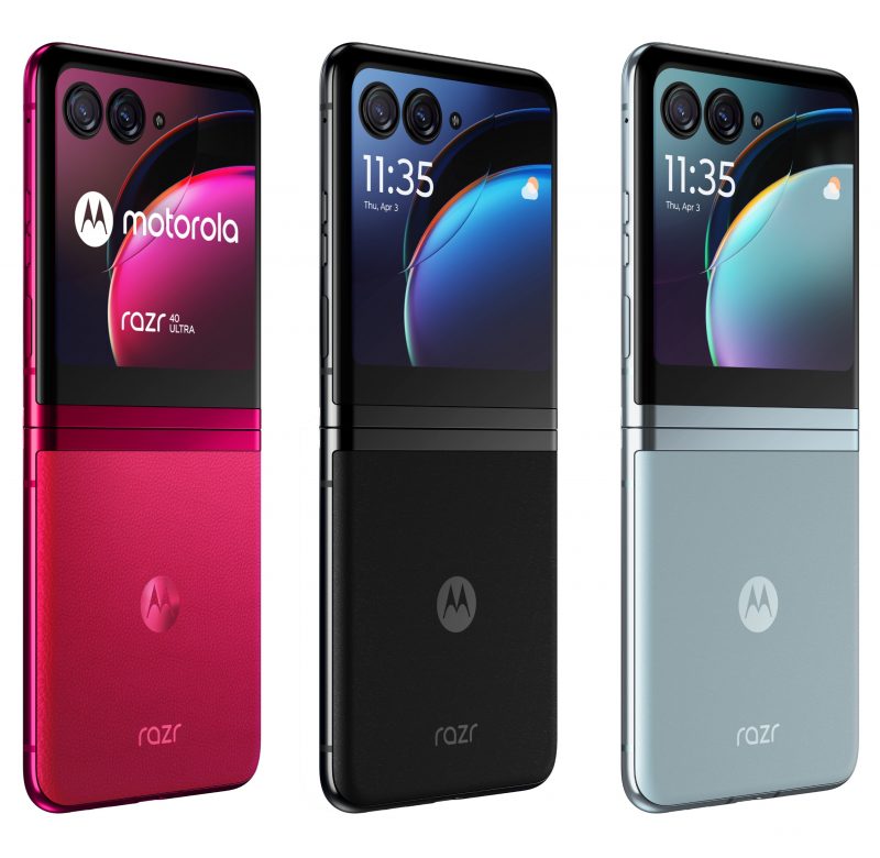 Motorola Razr 40 Ultran kolme värivaihtoehtoa.