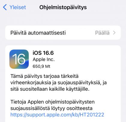 Muun muassa iOS 16.6 on nyt ladattavissa.