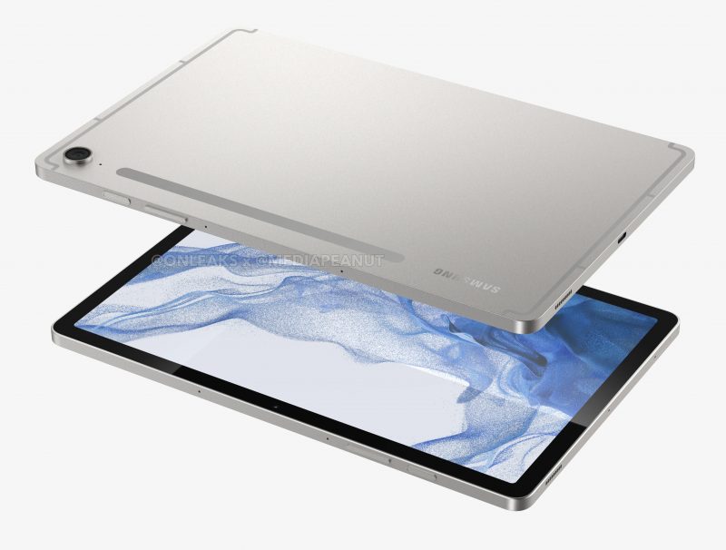 Samsung Galaxy Tab S9 FE:n mallinnos kertoo tasapintaisesta muotoilusta. Kuva: OnLeaks / MediaPeanut.