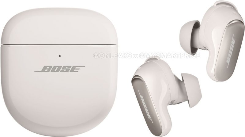 Bose QuietComfort Ultra Earbuds -kuulokkeet ja -latauskotelo valkoisena. Kuva: OnLeaks / MySmartPrice.